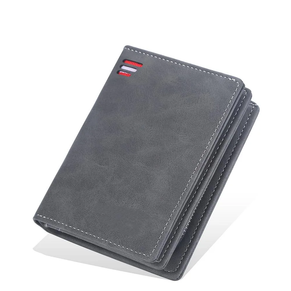 Dompet Lelaki Pendek Eropah Amerika Banyak Slot Kad Dengan Zip Dan Butang Kulit Matte Serbaguna - Image 2