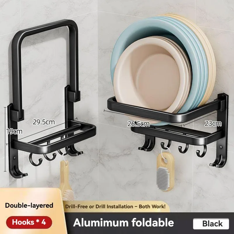 Drill Free Wall Basin Rack Bathroom Adhesive Washbasin Storage Shelf Space Saving Rak Besen - Image 2