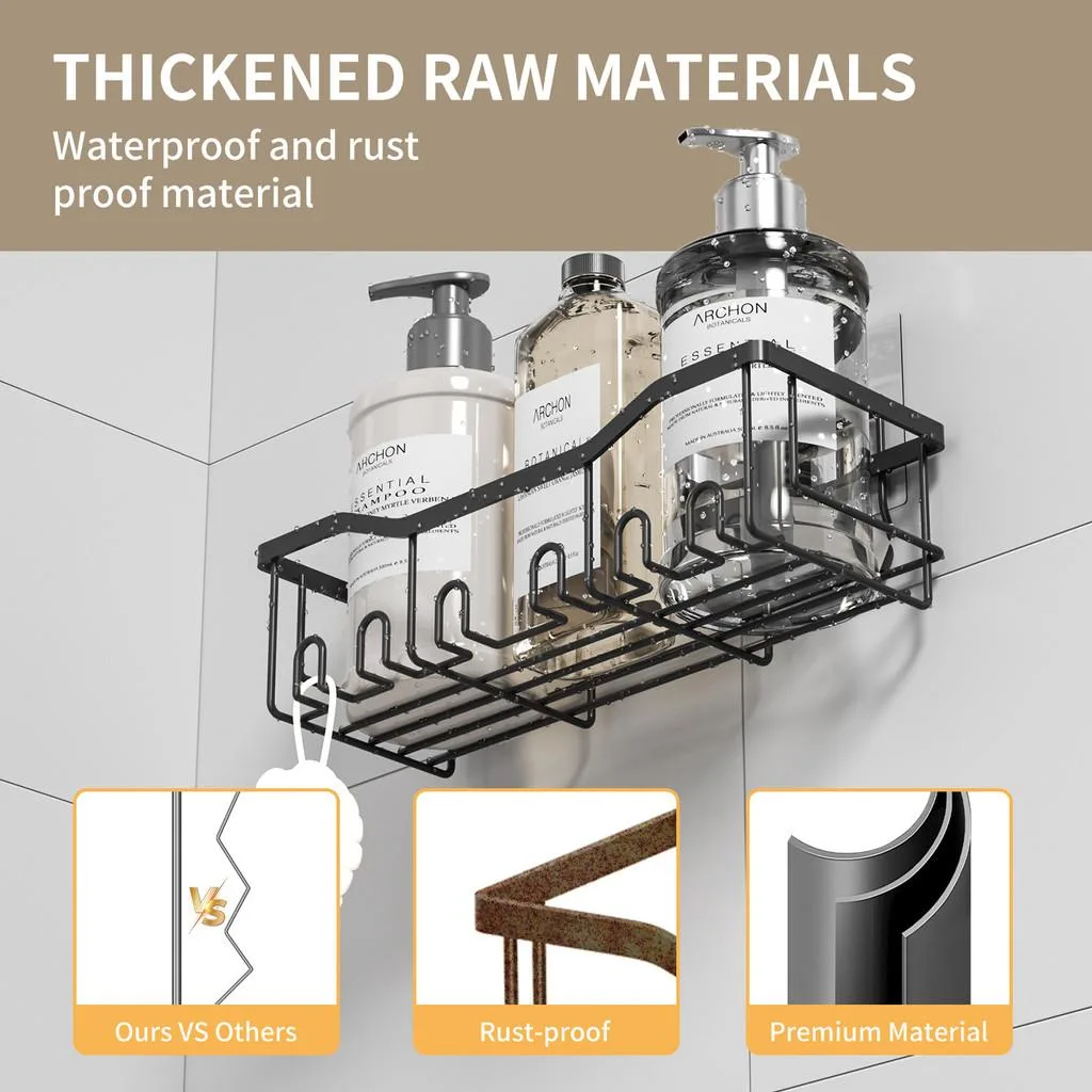 Drill Free Bathroom Shower Rack Wall Mounted Storage Shelf No Drilling Adhesive Rak Serbaguna Bilik Air - Image 2