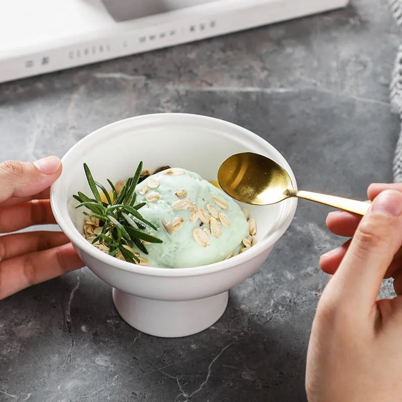 Pure White Footed Dessert Bowl Ice Cream Yogurt Cup Home Elegant Pedestal Mangkuk Manisan - Image 2