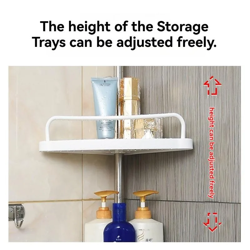 Drill Free Corner Rack Adjustable Stainless Steel Bathroom Floor Organizer Rak Bilik Mandi Boleh Dilaraskan - Image 2