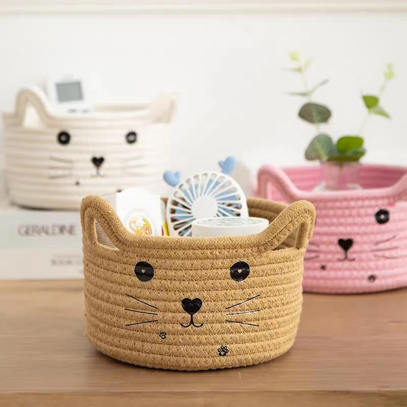 Cotton Rope Woven Desktop Storage Box Home Organizer Cotton Linen Snack Clutter Basket Kotak Penyimpanan Meja - Image 2