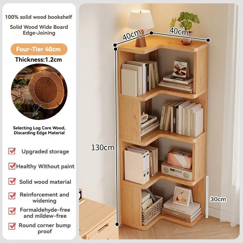 Solid Wood Corner Bookshelf Floor Standing Space Saving Storage Rack Home Organizer Rak Buku Penjuru Bentuk-L - Image 2