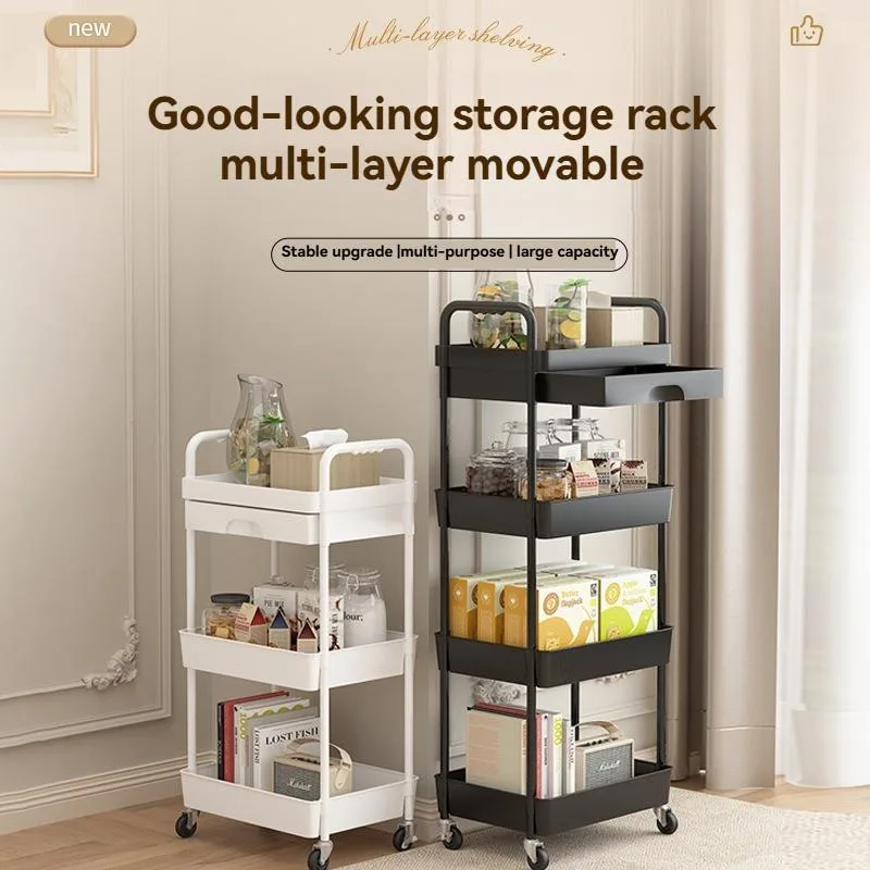 Kitchen Rolling Cart With Drawer Floor Storage Rack Organizer Troli Penyimpanan Dapur - Image 2