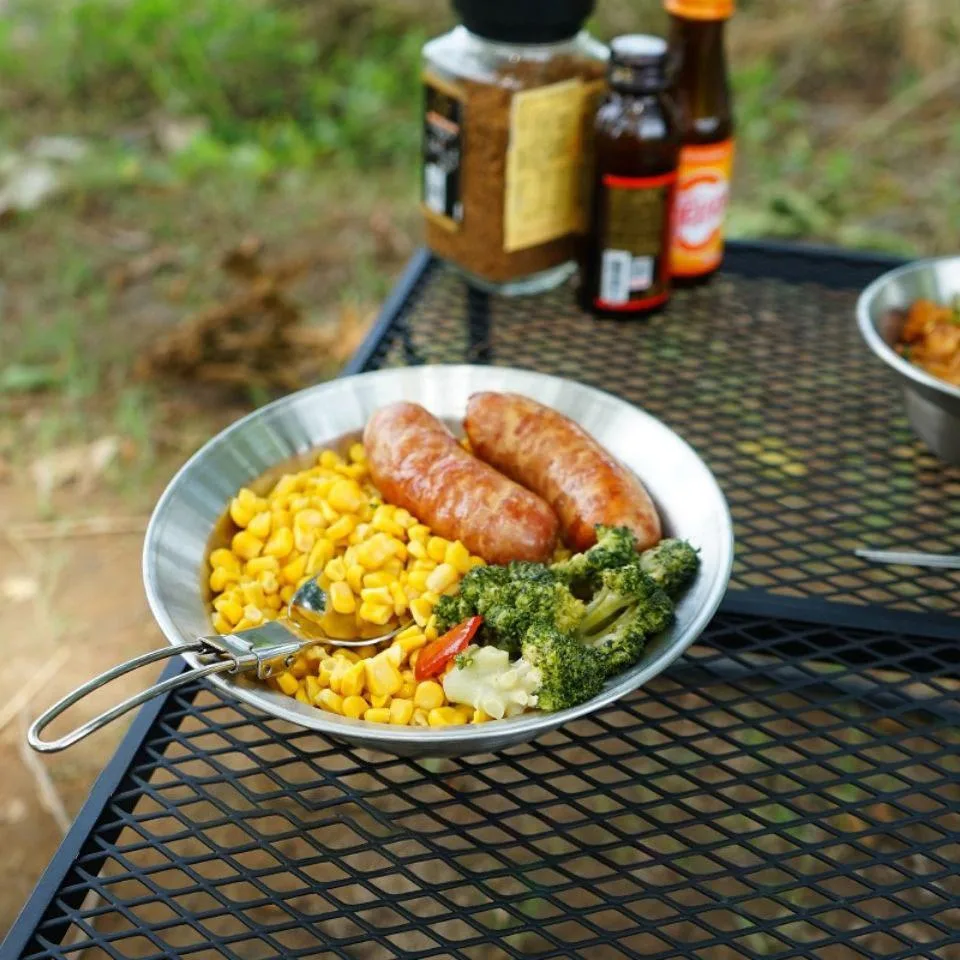 4Pcs Outdoor Tableware Set Stainless Steel Bowls Plates & Saucers Pinggan dan mangkuk - Image 2