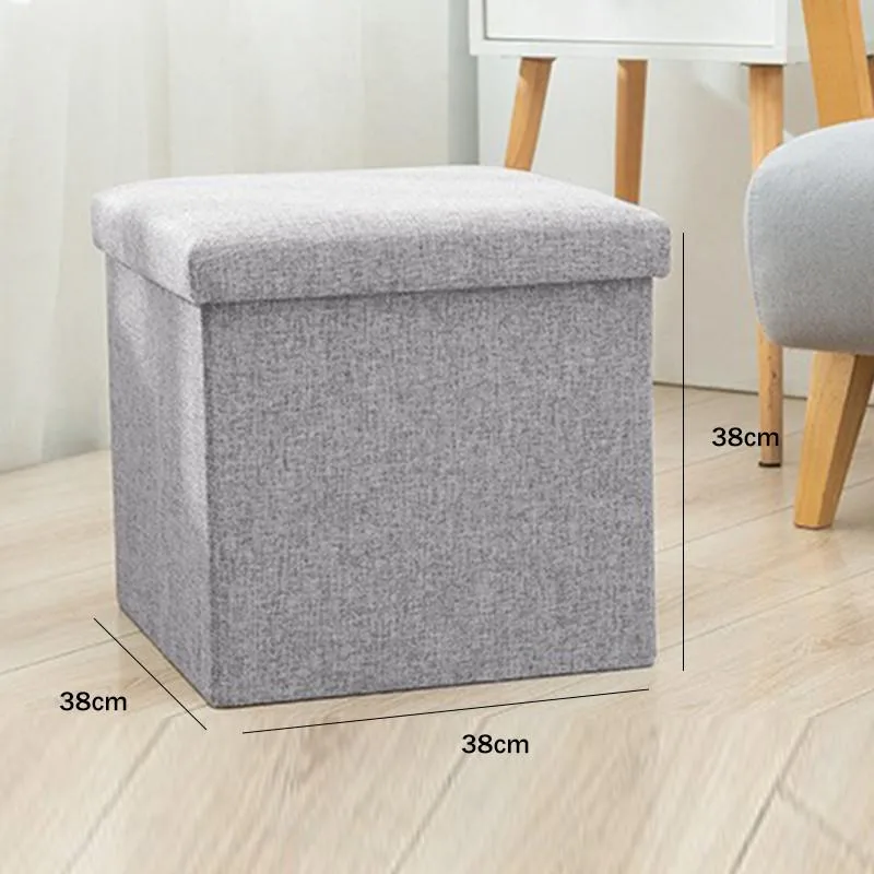 Cotton Linen Foldable Storage Ottoman Multi Purpose Seat Box Shoe Change Organizer Bangku Penyimpanan Boleh Lipat - Image 2