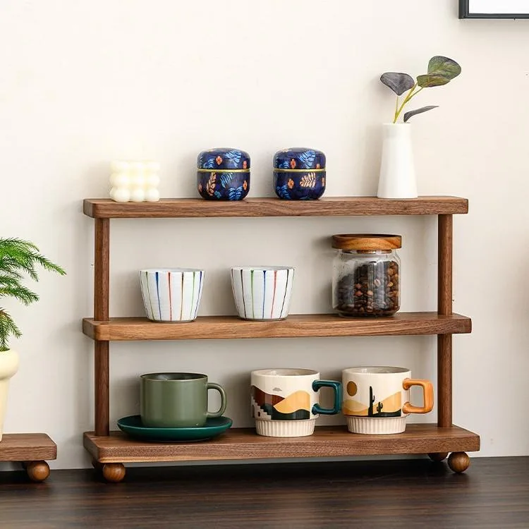Wood Desktop Cup Holder Organizer Display Stand For Home Cafe Cosmetic Candle Storage Rack Rak Meja - Image 2