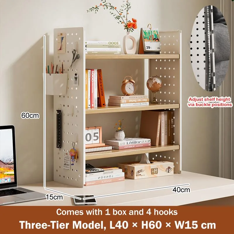 Pegboard Desktop Bookshelf Organizer Rack Office Workstation Multi Tier Rak Penyusun Meja - Image 2
