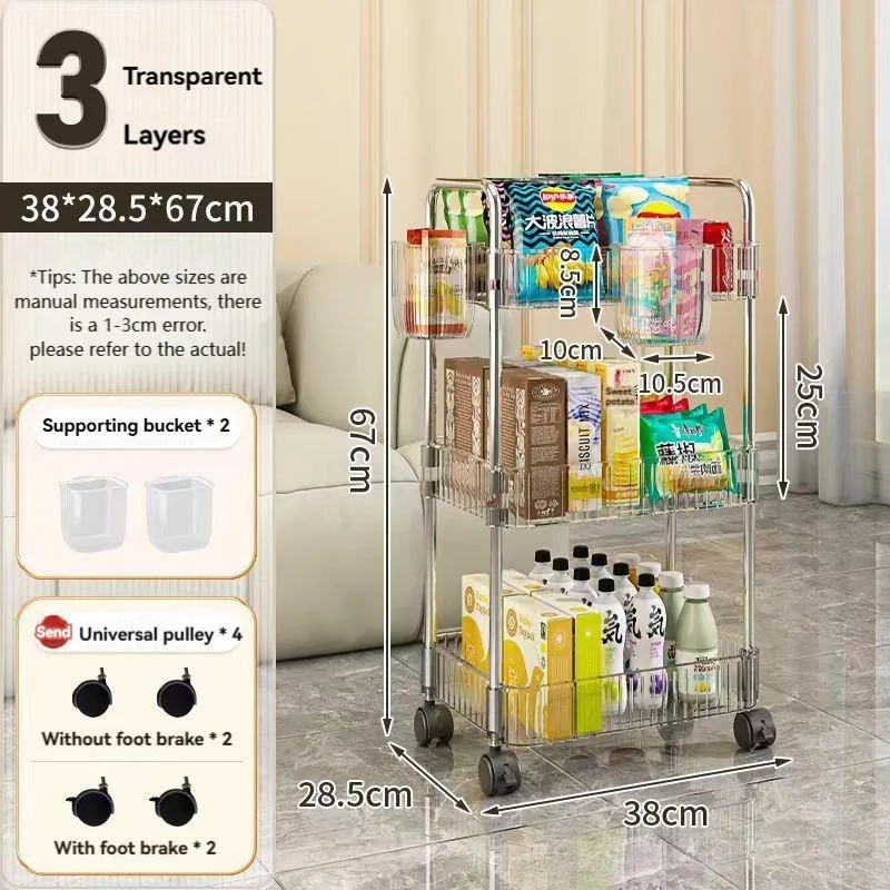 Trojli Berlapis Mudah Alih dengan Roda, Rak Simpanan Minuman untuk Dapur & Bilik Air - Image 2