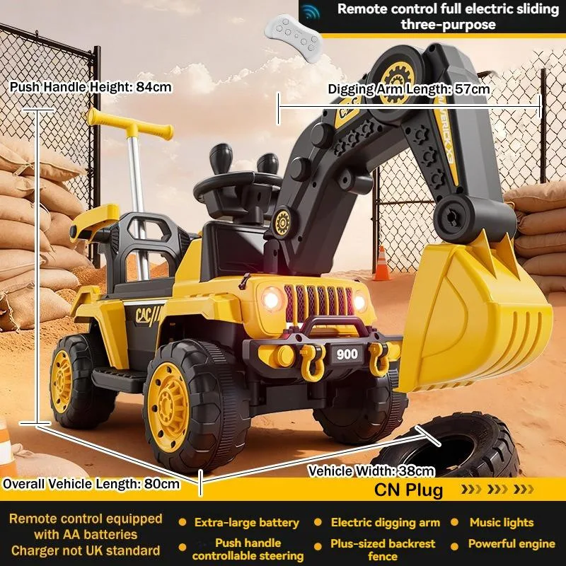 Kids Electric Excavator Large Digger Remote Control Ride On Toy Kereta Luncur Penggali Elektrik 4 Roda - Image 2