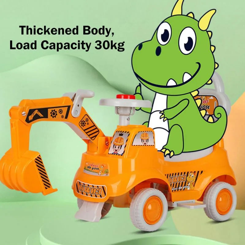 Kids Ride On Excavator Toy With Push Handle Sliding Engineering Scooter Kereta Luncur Bayi Tema Jentera Penggali - Image 2