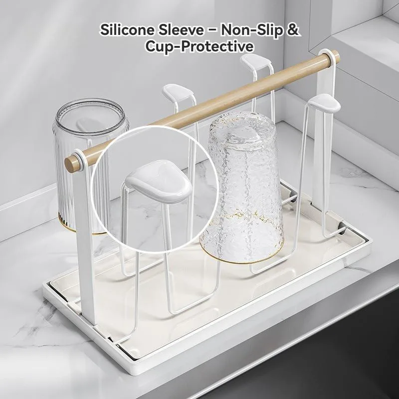 Japanese Style Iron Cup Rack Wooden Handle Inverted Drying Mug Holder No Drilling Storage Rack Rak Cawan - Image 2