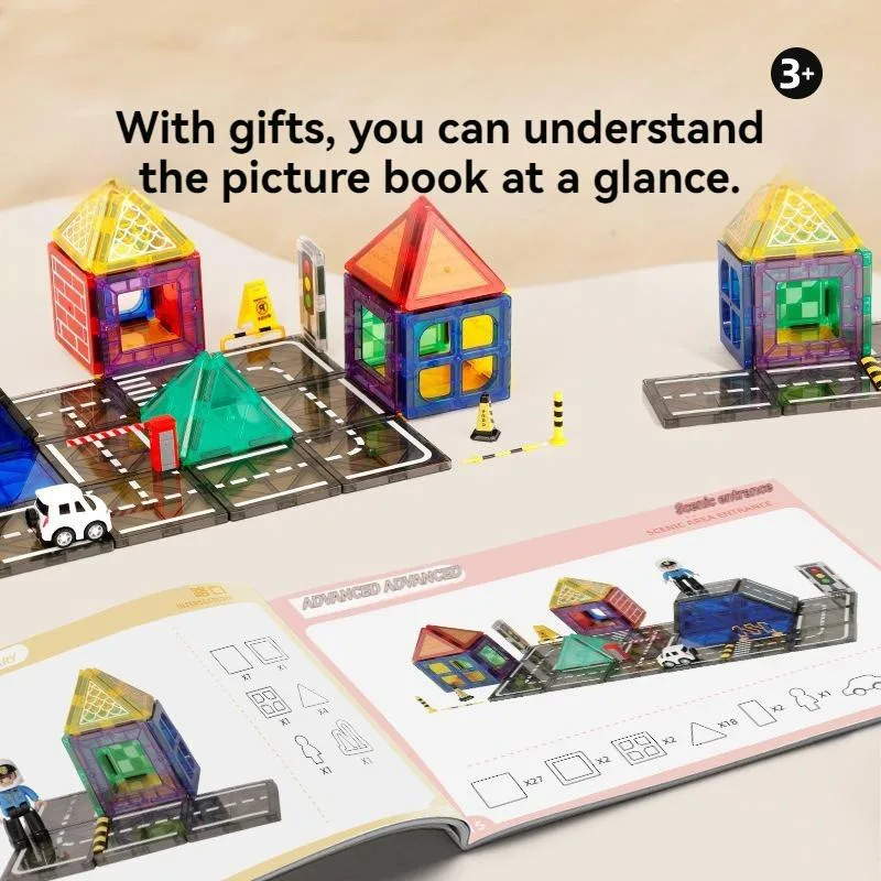 City Traffic Magnetic Tiles Engineering Construction Building Blocks Educational Assembly Toy Jubin Magnet - Image 2