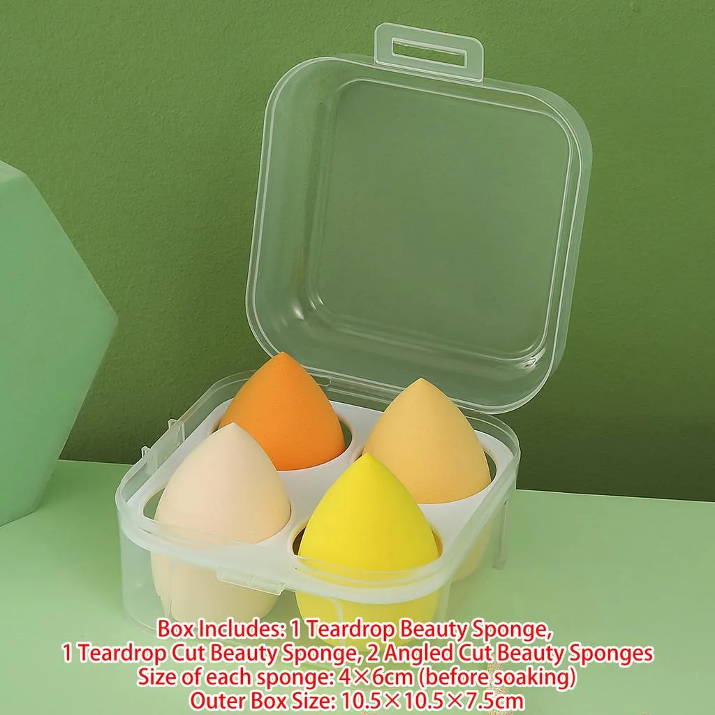 4Pcs Beauty Sponge Set With 4 Grid Storage Box Wet Dry Makeup Puff Span Solek - Image 2