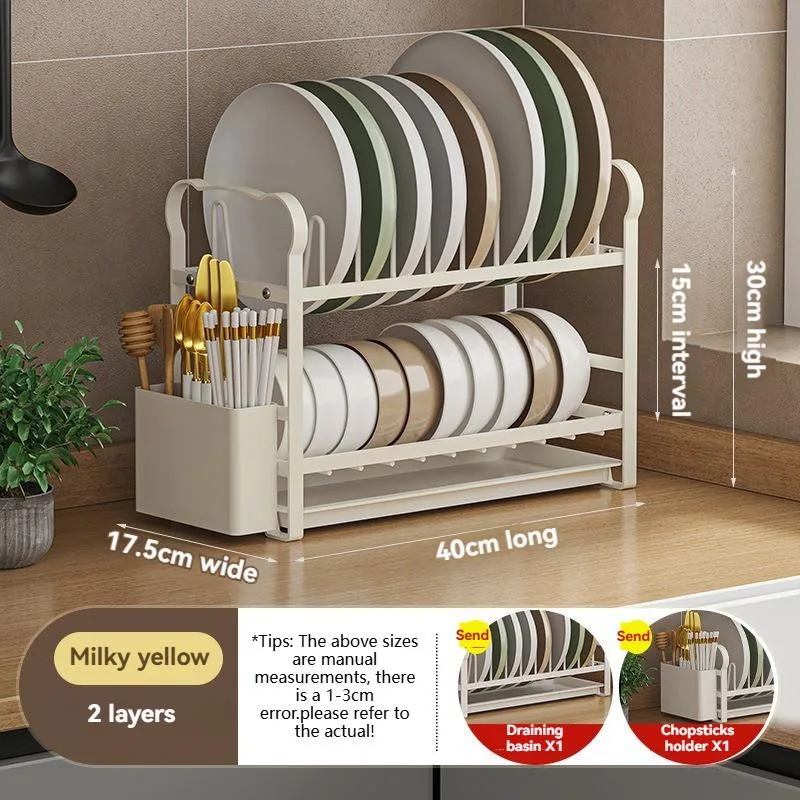 Rak Pengering Pinggan Dapur, Rak Simpanan Sudu, Pisau, Papan Pemotong & Mangkuk - Image 2