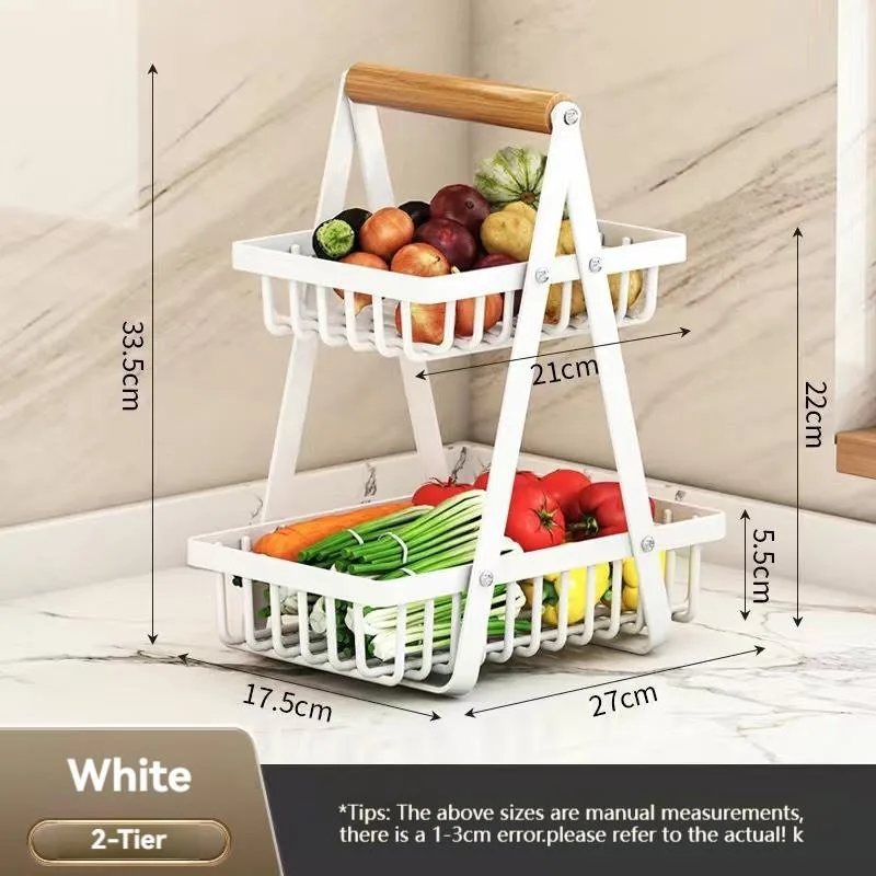 Bakul Simpanan Dua Lapisan dengan Pemegang Kayu, Bakul Penapis Sayur & Buah - Image 3