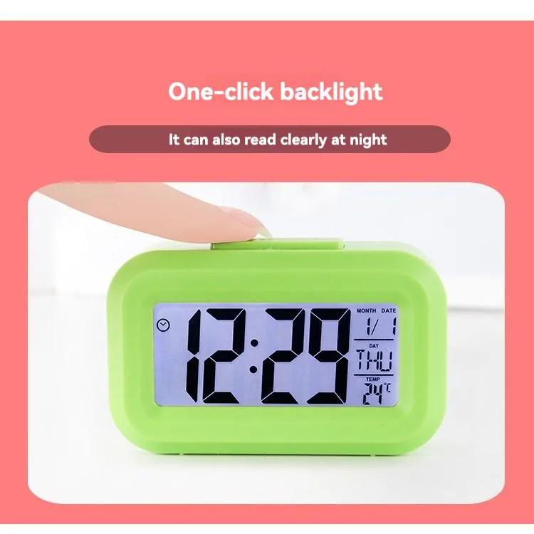 Jam Digital Mini Serbaguna dengan Lampu Malam, Suhu, Kalendar & Pemasa untuk Rumah - Image 3