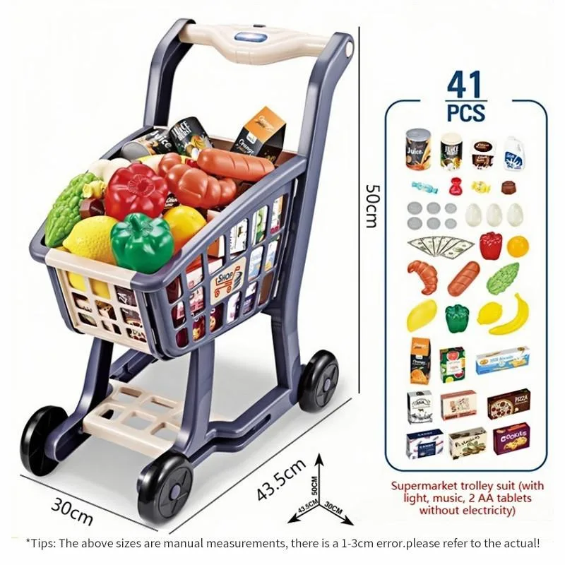 Set Troli Pasaraya Mainan Kanak-kanak Dengan Sayur & Buah Tiruan Untuk Gadis - Image 3