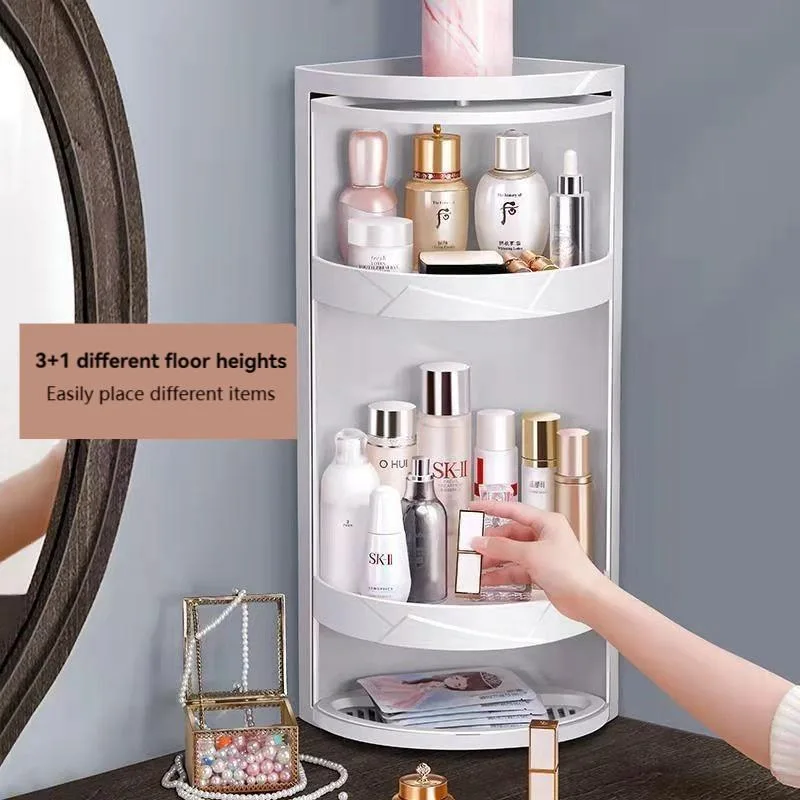 Rak Simpanan Berpusing Bilik Air, Rak Plastik untuk Penjagaan Diri, Kosmetik & Peralatan Mandi - Image 3