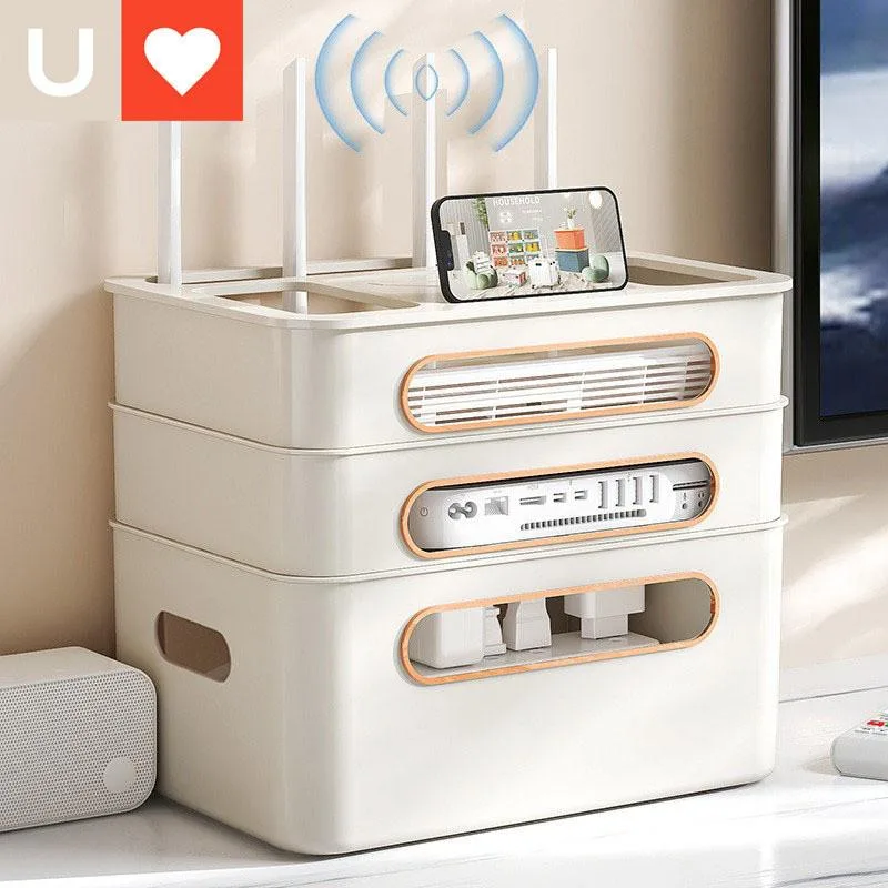 Rak Penyimpanan Soket WiFi Kotak TV Rumah Dengan Pengurusan Kabel & Kotak Router - Image 3