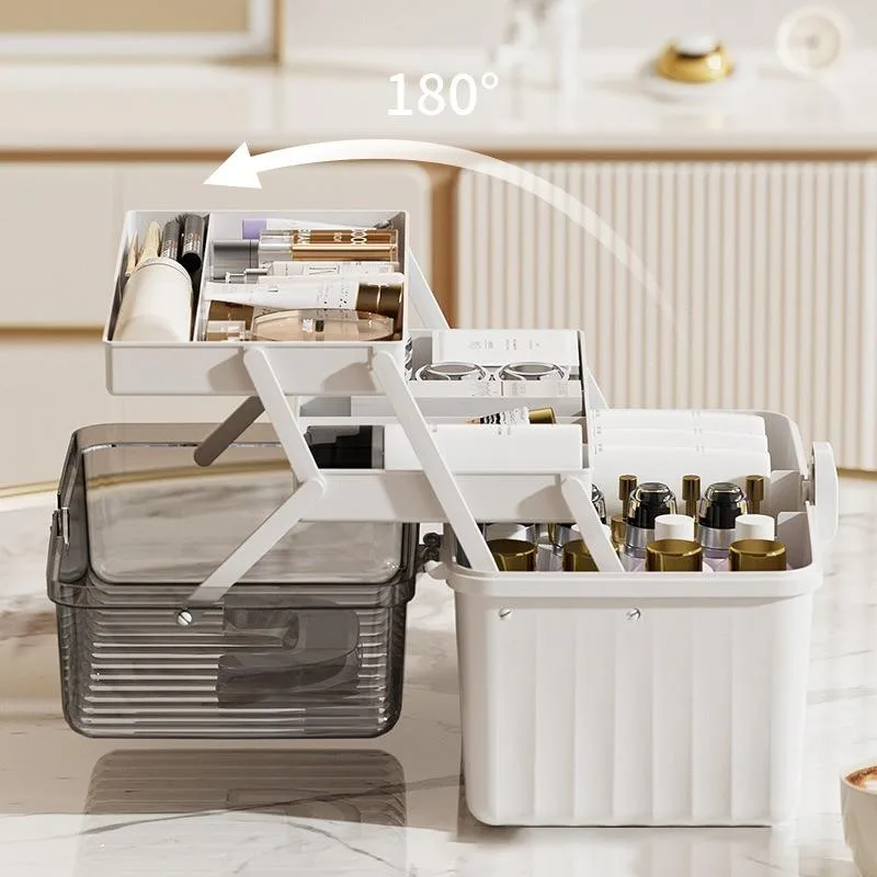 Kotak Penyimpanan Portable Boleh Lipat Bertingkat Besar Alat Seni Makeup Rumah Tangan - Image 3
