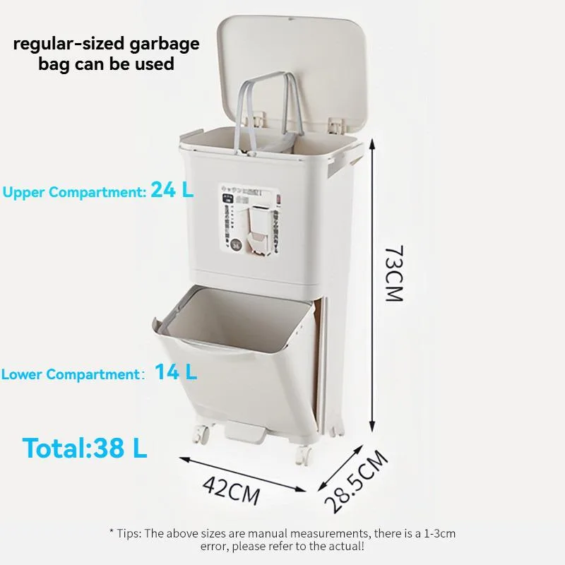 Tong Sampah Dapur Besar dengan Penutup Automatik, Dua Lapisan, Pemisahan Kering & Basah, Sesuai untuk Kegunaan Rumah - Image 3