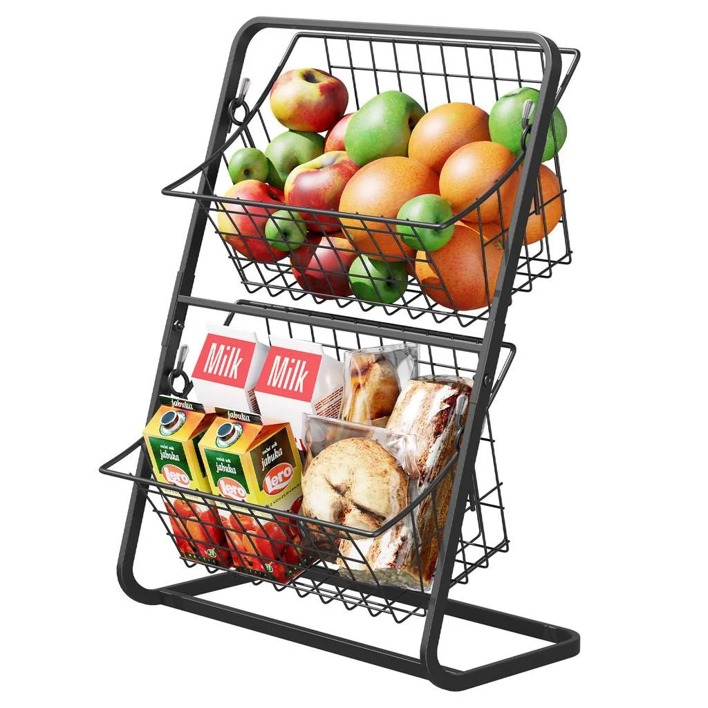 Rak Dapur Dua Tingkat Atas Meja Simpan Bawang Halia Bawang Putih Sayur Buah Dan Snek - Image 3