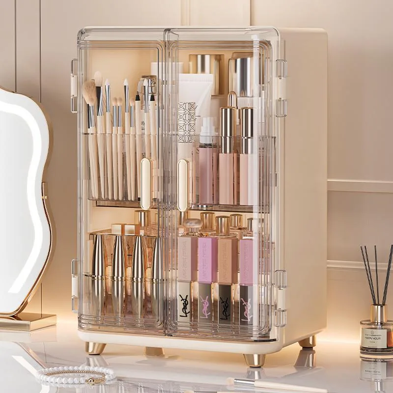 Bekas Simpanan Kosmetik Meja Solek Kalis Debu Rak Skincare Dengan Laci Besar Kapasiti Organizer Meja Solek Serbaguna - Image 3