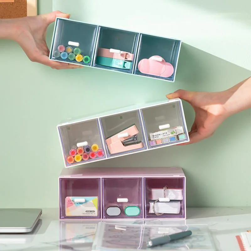 Kotak Simpanan Meja Pelajar Telus Jenis Laci Untuk Alat Tulis Pejabat Kosmetik Barangan Kecil Hiasan - Image 3