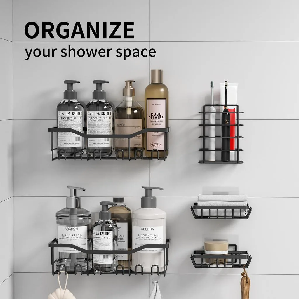 Drill Free Bathroom Shower Rack Wall Mounted Storage Shelf No Drilling Adhesive Rak Serbaguna Bilik Air - Image 3