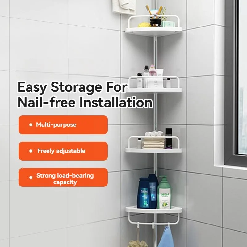 Drill Free Corner Rack Adjustable Stainless Steel Bathroom Floor Organizer Rak Bilik Mandi Boleh Dilaraskan - Image 3