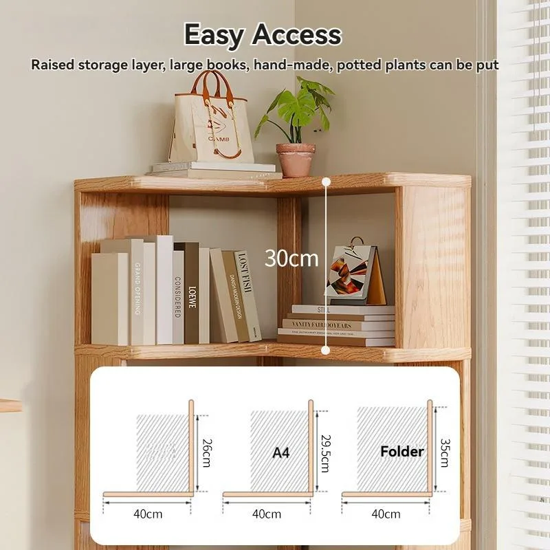 Solid Wood Corner Bookshelf Floor Standing Space Saving Storage Rack Home Organizer Rak Buku Penjuru Bentuk-L - Image 3