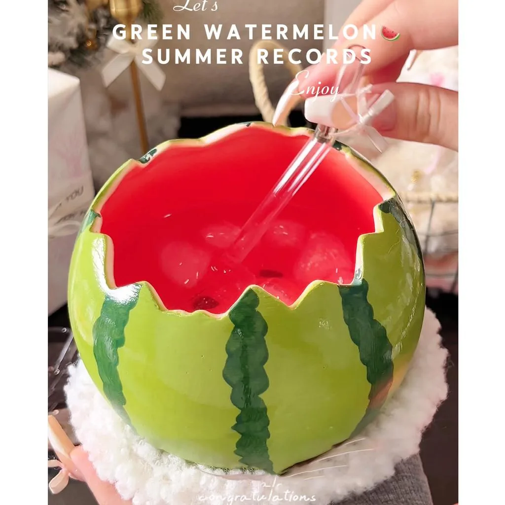 Watermelon Ceramic Noodle Bowl With Lid Large Soup Salad Dessert Serving Bowl Mangkuk Pencuci Mulut Seramik - Image 3