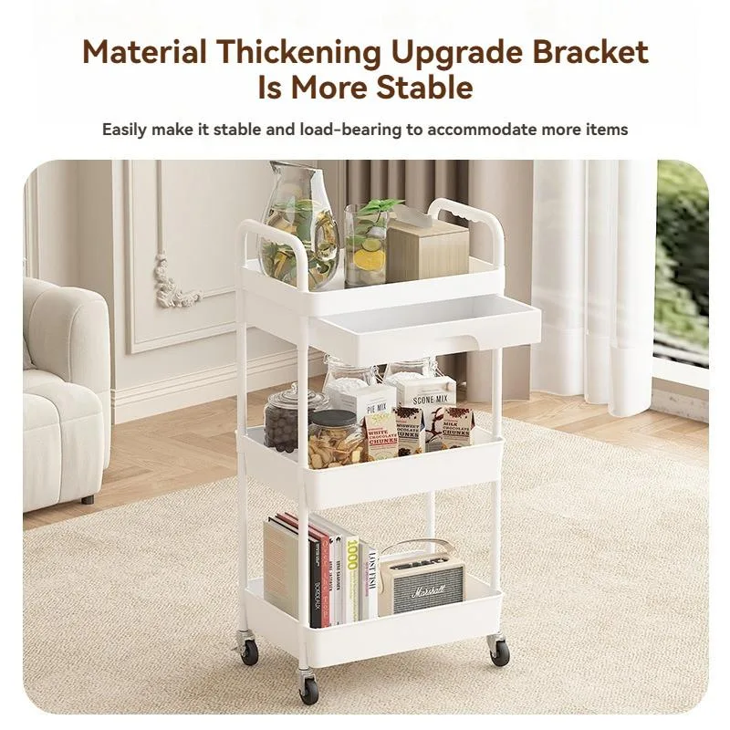 Kitchen Rolling Cart With Drawer Floor Storage Rack Organizer Troli Penyimpanan Dapur - Image 3