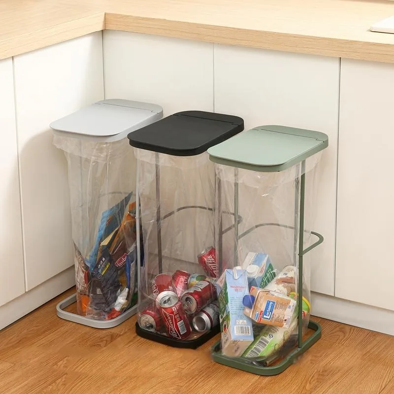 Household Transparent Sorting Garbage Rack with Flip-Lid Bins Trash Bag Storage Bin Sampah - Image 3