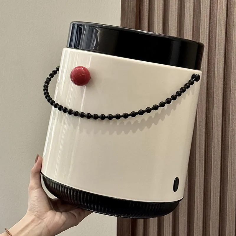 Portable Handled Lidded Trash Can For Home Kitchen Bathroom Living Room Tong Sampah - Image 3