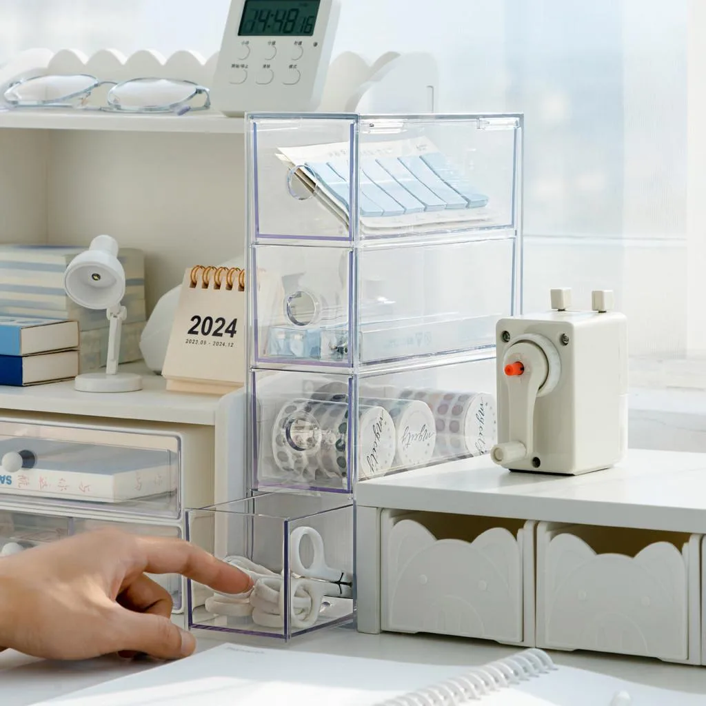 Drawer Type Clear Dustproof Desktop Organizer For Stationery Cosmetics Kotak Simpanan - Image 3