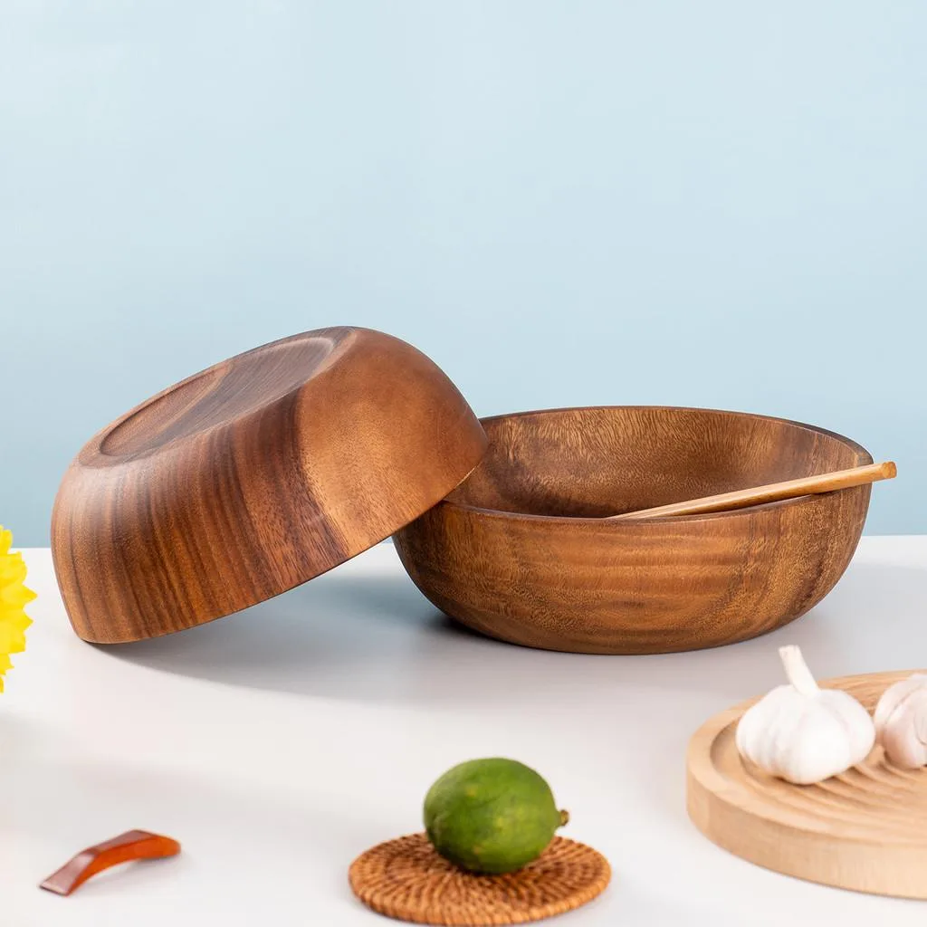 Large Wooden Salad Bowl Unbreakable Ramen Soup Bowl for Household Use Mangkuk Salad - Image 3