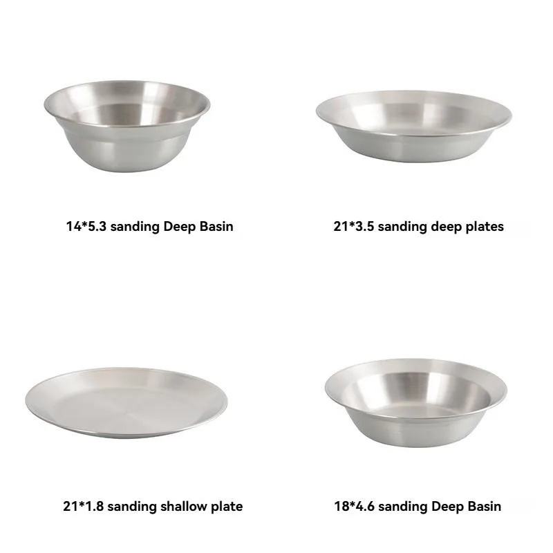 4Pcs Outdoor Tableware Set Stainless Steel Bowls Plates & Saucers Pinggan dan mangkuk - Image 3