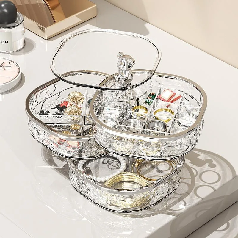 Desktop Jewelry Box Earring Ring Necklace Organizer Storage Vanity Kotak Barang Kemas Berputar - Image 3