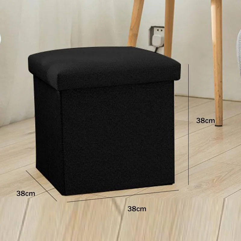 Cotton Linen Foldable Storage Ottoman Multi Purpose Seat Box Shoe Change Organizer Bangku Penyimpanan Boleh Lipat - Image 3
