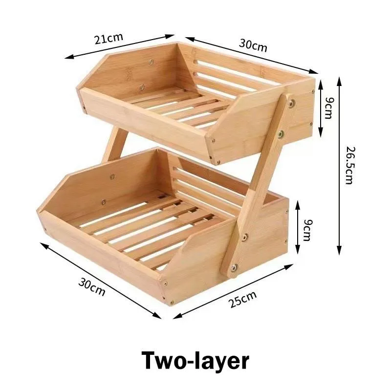 Bamboo Wood 3 Tier Fruit Vegetable Basket Drainage Rack Kitchen Storage Organizer Rak Sayur Peniris Air - Image 3