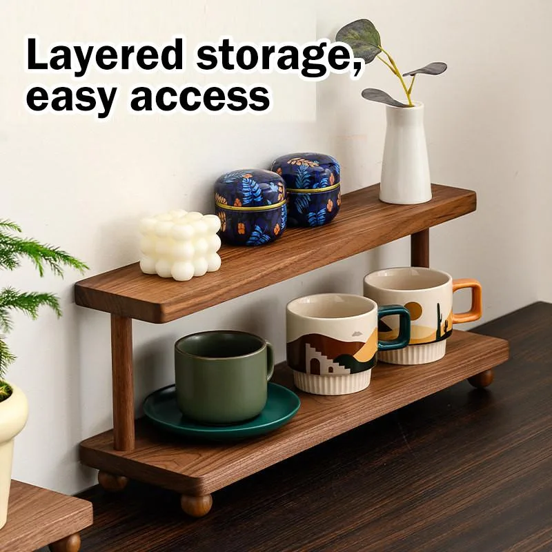 Wood Desktop Cup Holder Organizer Display Stand For Home Cafe Cosmetic Candle Storage Rack Rak Meja - Image 3