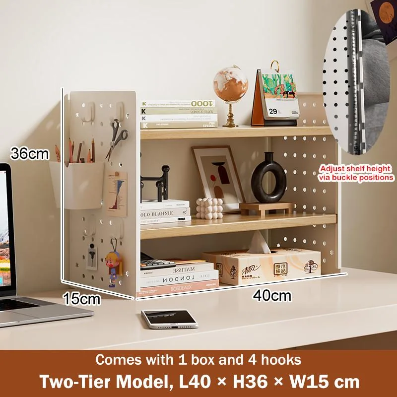 Pegboard Desktop Bookshelf Organizer Rack Office Workstation Multi Tier Rak Penyusun Meja - Image 3