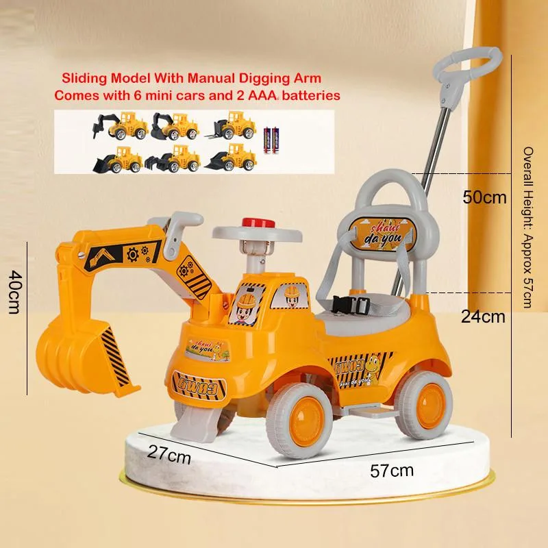 Kids Ride On Excavator Toy With Push Handle Sliding Engineering Scooter Kereta Luncur Bayi Tema Jentera Penggali - Image 3