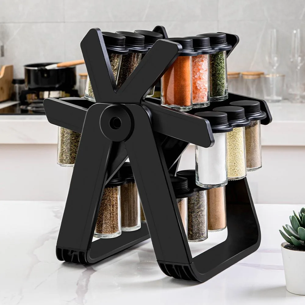 Kitchen Rotating Glass Spice Rack Set Condiment Jar Seasoning Bottle Container Organizer Rak Perasa Berputar 360 - Image 3
