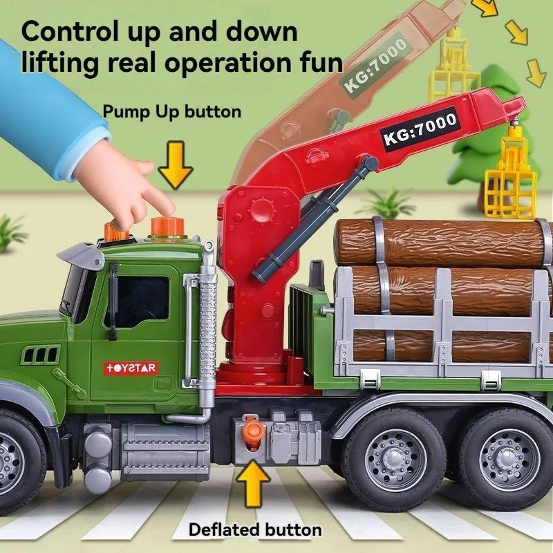 Mainan Lori Pengangkut Kayu Besar, Mainan Kejuruteraan Kanak-Kanak dengan Kren & Dumper - Image 3