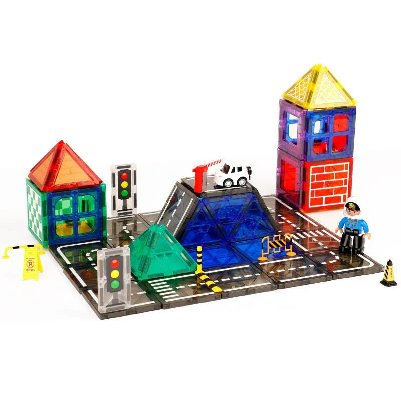 City Traffic Magnetic Tiles Engineering Construction Building Blocks Educational Assembly Toy Jubin Magnet - Image 3