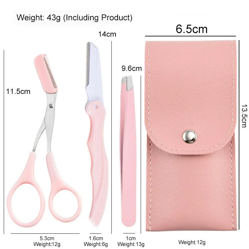 Foldable Eyebrow Razor Set With Eyebrow Comb Scissors For Women Beginners Set Pisau Alis - Image 3