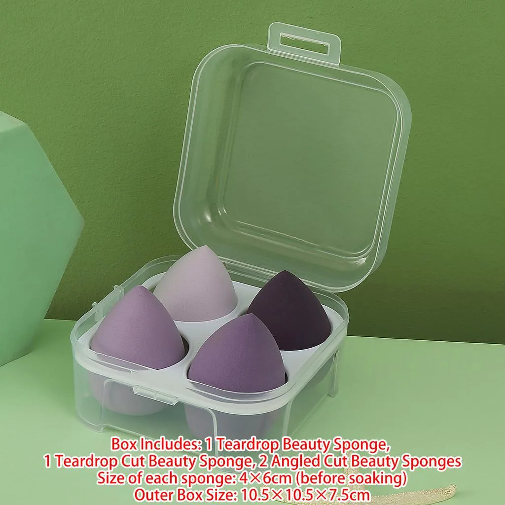 4Pcs Beauty Sponge Set With 4 Grid Storage Box Wet Dry Makeup Puff Span Solek - Image 3